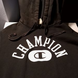 NWT black Champion hoodie with white lettering